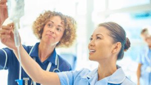 Leadcare agency nurses working together to provide patient care.