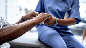 A Leadcare agency nurse showing compassion to a patient.