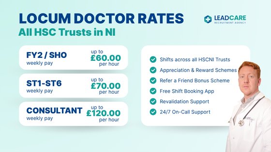 Locum doctor pay rates at Leadcare Recruitment in Northern Ireland.