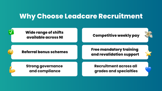 Information on why you should choose Leadcare Recruitment for locum doctor shifts in Northern Ireland.