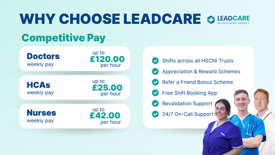Healthcare professionals including doctors, nurses and healthcare assistants (HCAs) choose Leadcare Recruitment for flexible shifts and competitive pay.